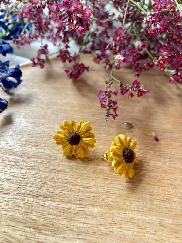 Clay Earrings Stainless Steel Sunflower Studs large
