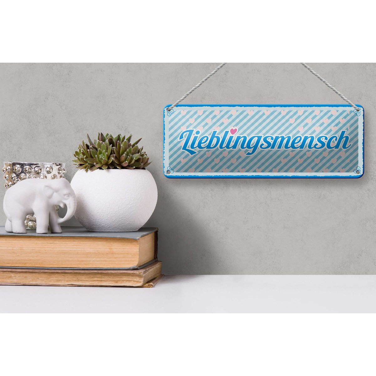 Blechschild Spruch 27x10 cm Lieblingsmensch blaues Herz Deko Schild