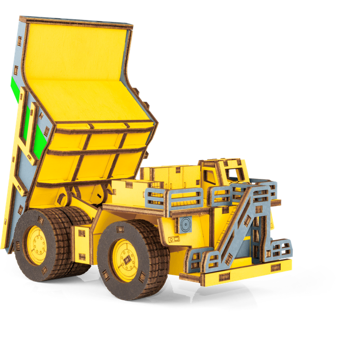 Eco Wood Art (EWA) 3D-Puzzle aus mechanischem Holz, Hybrid-Bergbau-Muldenkipper Belaz-7513M, 4233, Farbe Gelb, 18 x 9 x 10 cm