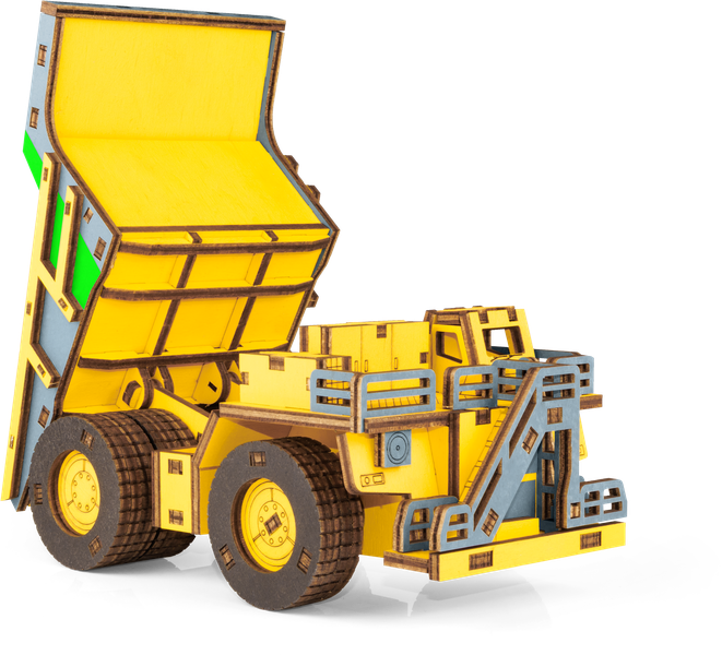 Eco Wood Art (EWA) 3D-Puzzle aus mechanischem Holz, Hybrid-Bergbau-Muldenkipper Belaz-7513M, 4233, Farbe Gelb, 18 x 9 x 10 cm