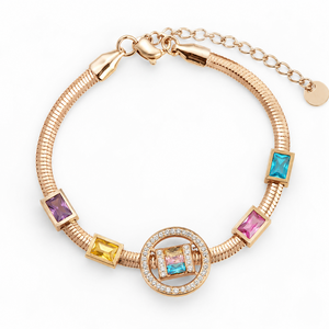 Rose Gold Snake Mesh Bracelet in 316L Stainless Steel and Polychrome Crystals