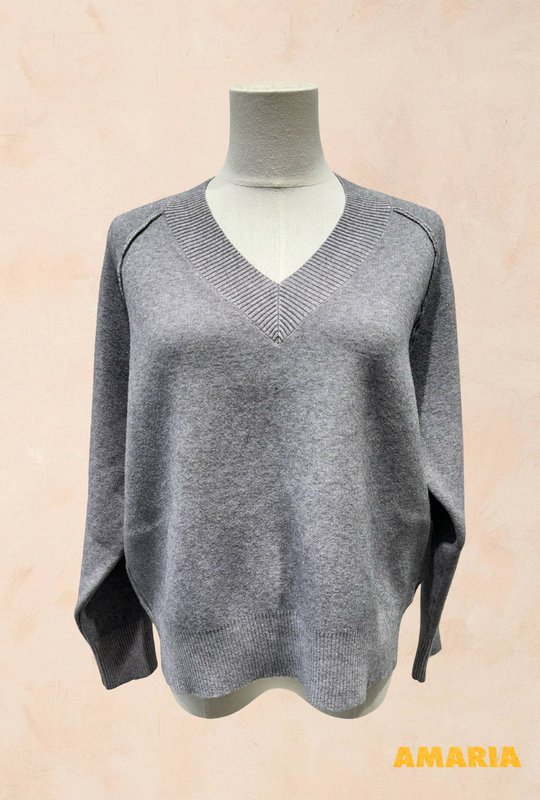 Jersey punto canalé manga larga cuello pico - Viscosa - 1336