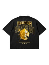 T-shirt Nera Boxy Fit 200gsm "Per Certi Versi" Back Print | Horda® Lemon Skull