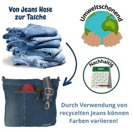 Sunsa Women's Sustainable Shoulder Bag. Shoulder bag made from recycled jeans & cotton. Handbag vintage retro style. Crossbody bag for women.