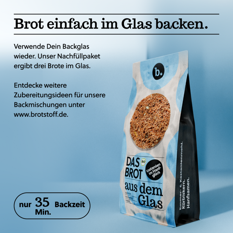 Nachfüller für Bio-Brotbackmischung im Glas "Kastanien im Hanfglück" (600 g)