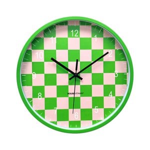 Klok - wandklok - blokpatroon - groen/roze - 34x4x34cm