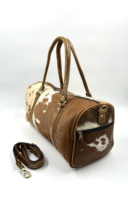Håndlavet rejsetaske i læder og naturlig pels – Artisan 42 cm "Apex" Duffle & Unique Unisex Weekender