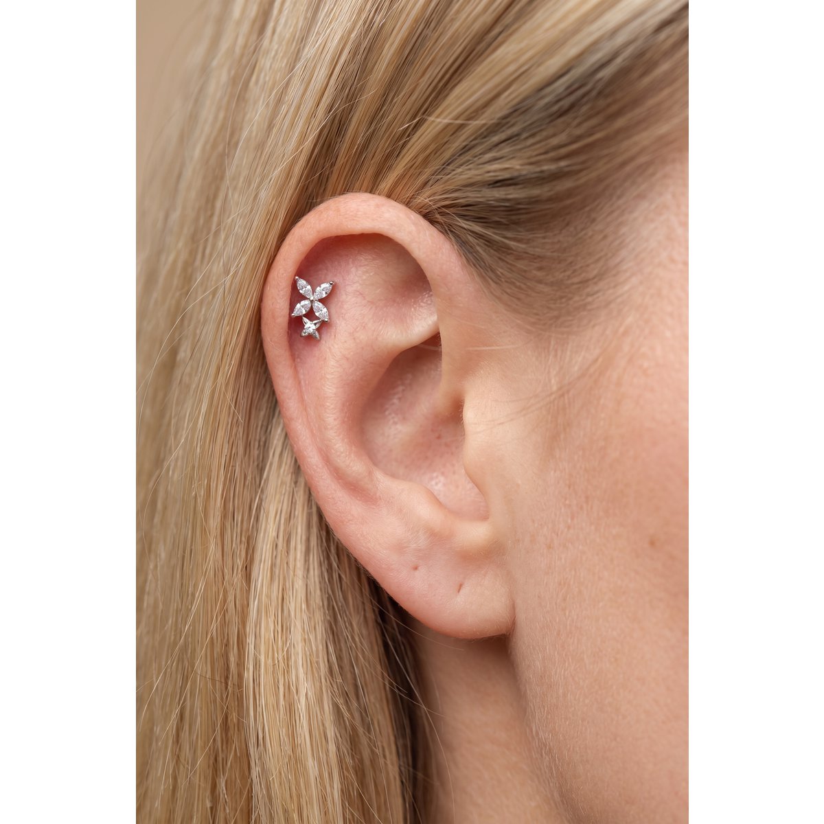 Piercing d'oreille en acier inoxydable.