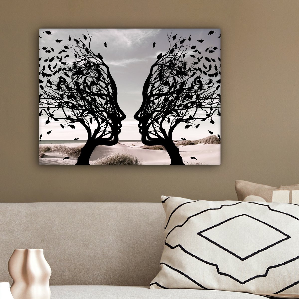 Canvas schilderij  - Wanddecoratie Bomen - Gezicht - Bladeren - Moderne kunst - Muurdecoratie woonkamer - Kamer decoratie modern - Abstracte schilderijen