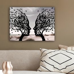 Canvas schilderij  - Wanddecoratie Bomen - Gezicht - Bladeren - Moderne kunst - Muurdecoratie woonkamer - Kamer decoratie modern - Abstracte schilderijen