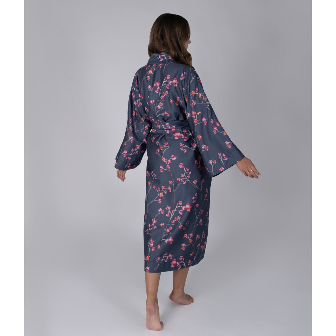 Sateen bathrobe kimono Inspired Dark Blue