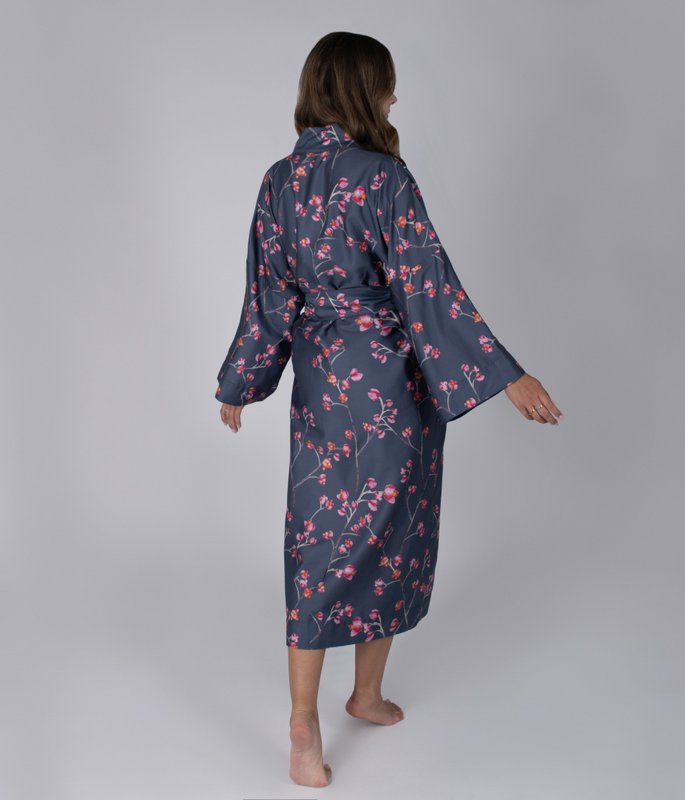 Sateen bathrobe kimono Inspired Dark Blue