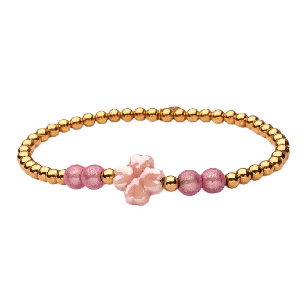 LizzyMae bracelet stainless steel - gold + clover pink