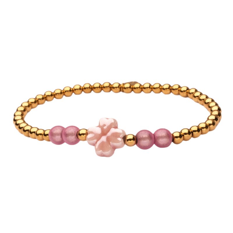 LizzyMae armbånd rustfrit stål - guld + kløver pink