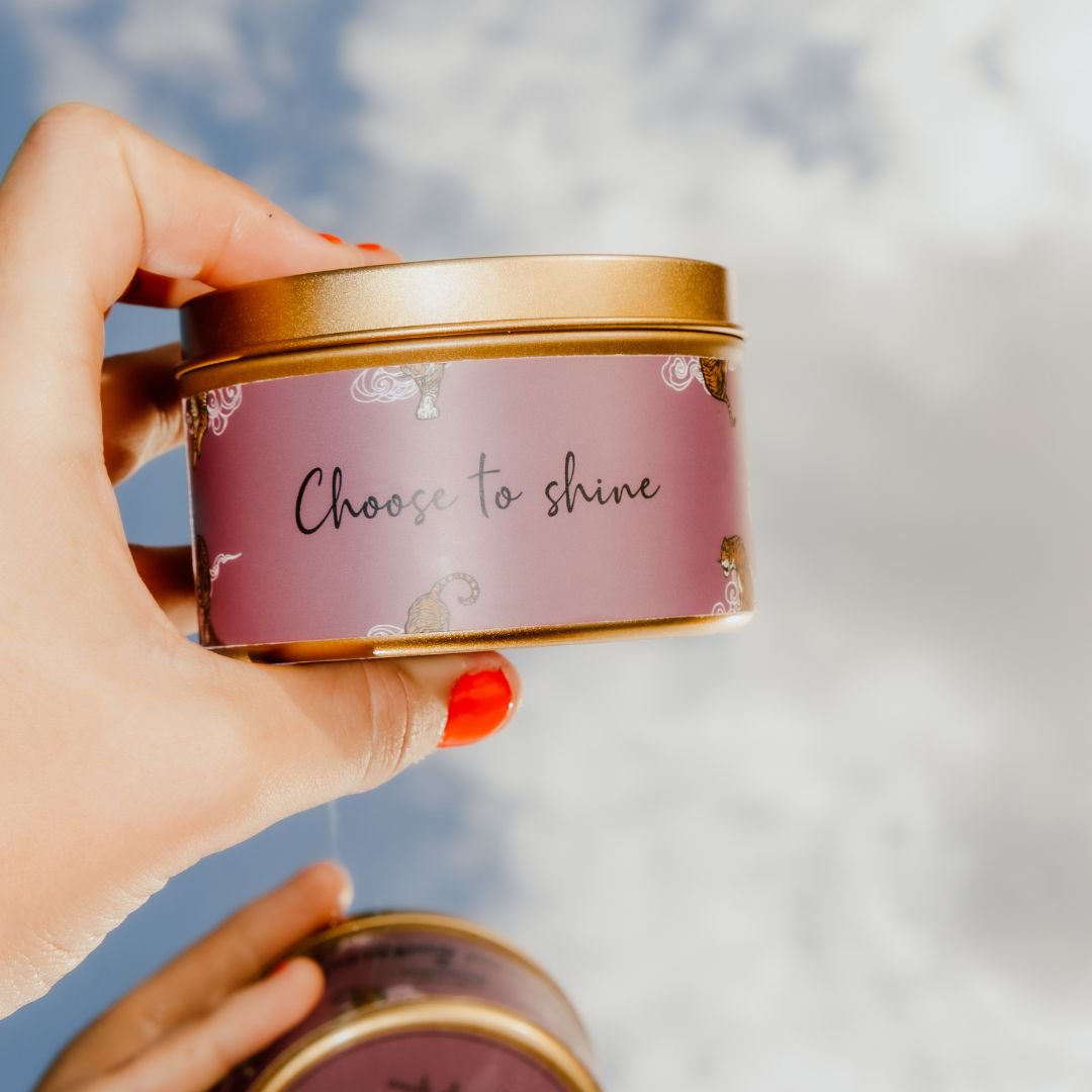 Quote candle in gold tin – Choose to shine