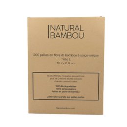 Box of 250 natural bamboo cocktail straws, eco-friendly and biodegradable, suitable for various drinks.
