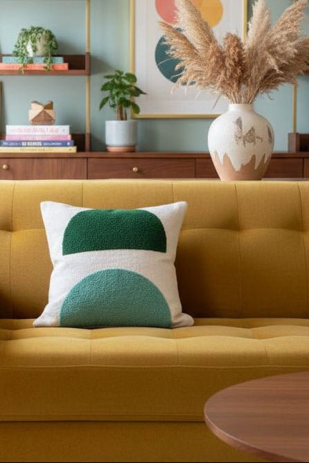 Mona Pillow-Cover Green, Punch Needle Embroidery