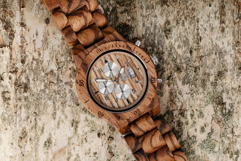 Surveillance verte | Minuterie | Montre en bois unisexe | Bois de zèbre