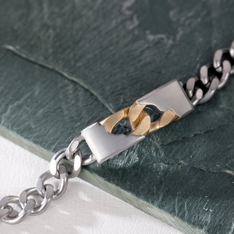 KINGKA Silver Chain Bracelet with Gold Accent