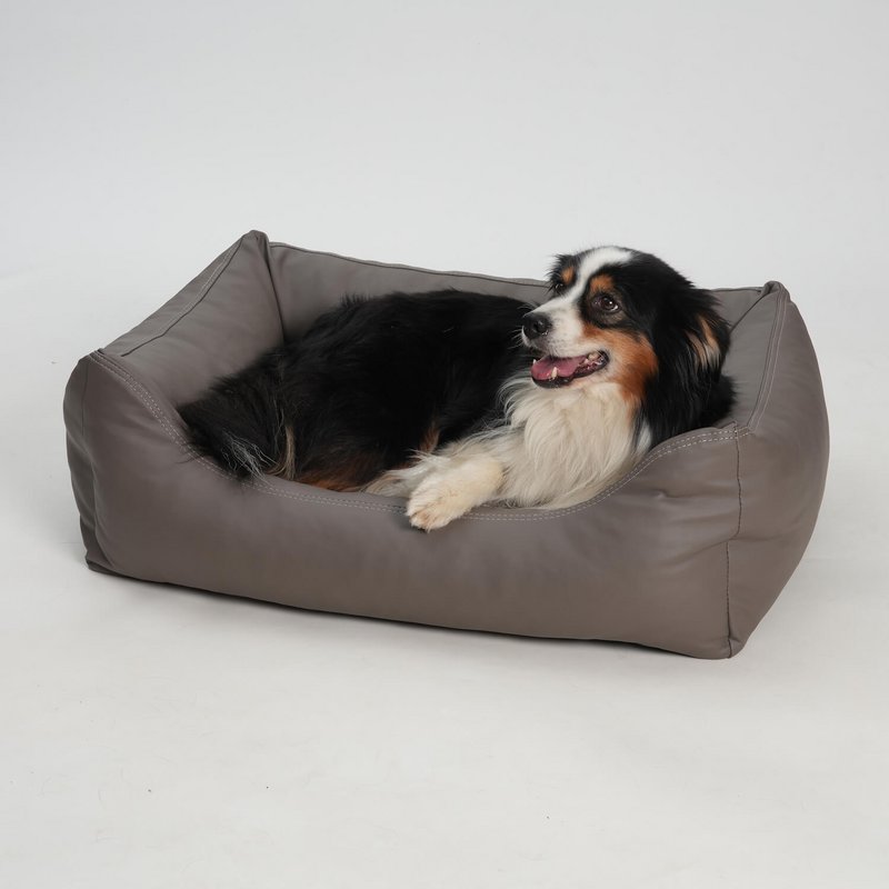 Hundebett Box Bett Saddle Kunstleder taupe