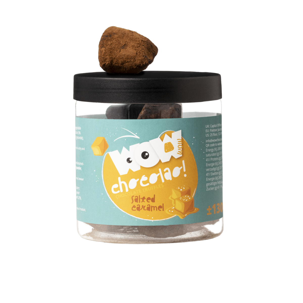 Geschenkpotje met gezouten karamelchocoladetruffels 130g | Zoete zoute chocolade