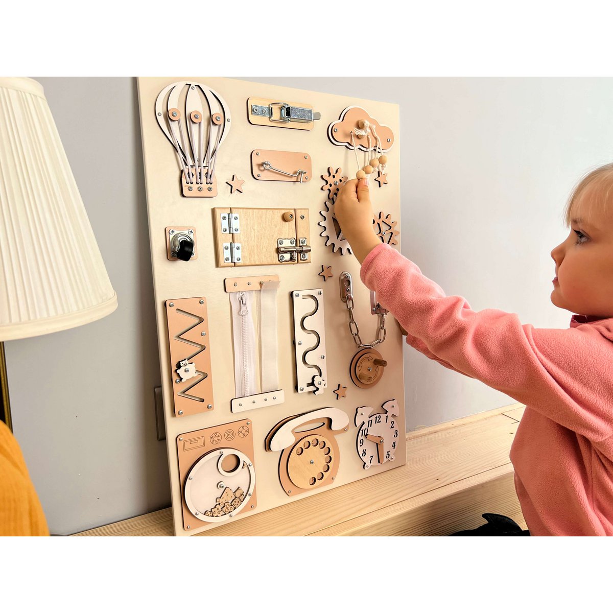 Wooden busy board for toddler- Beige busy board