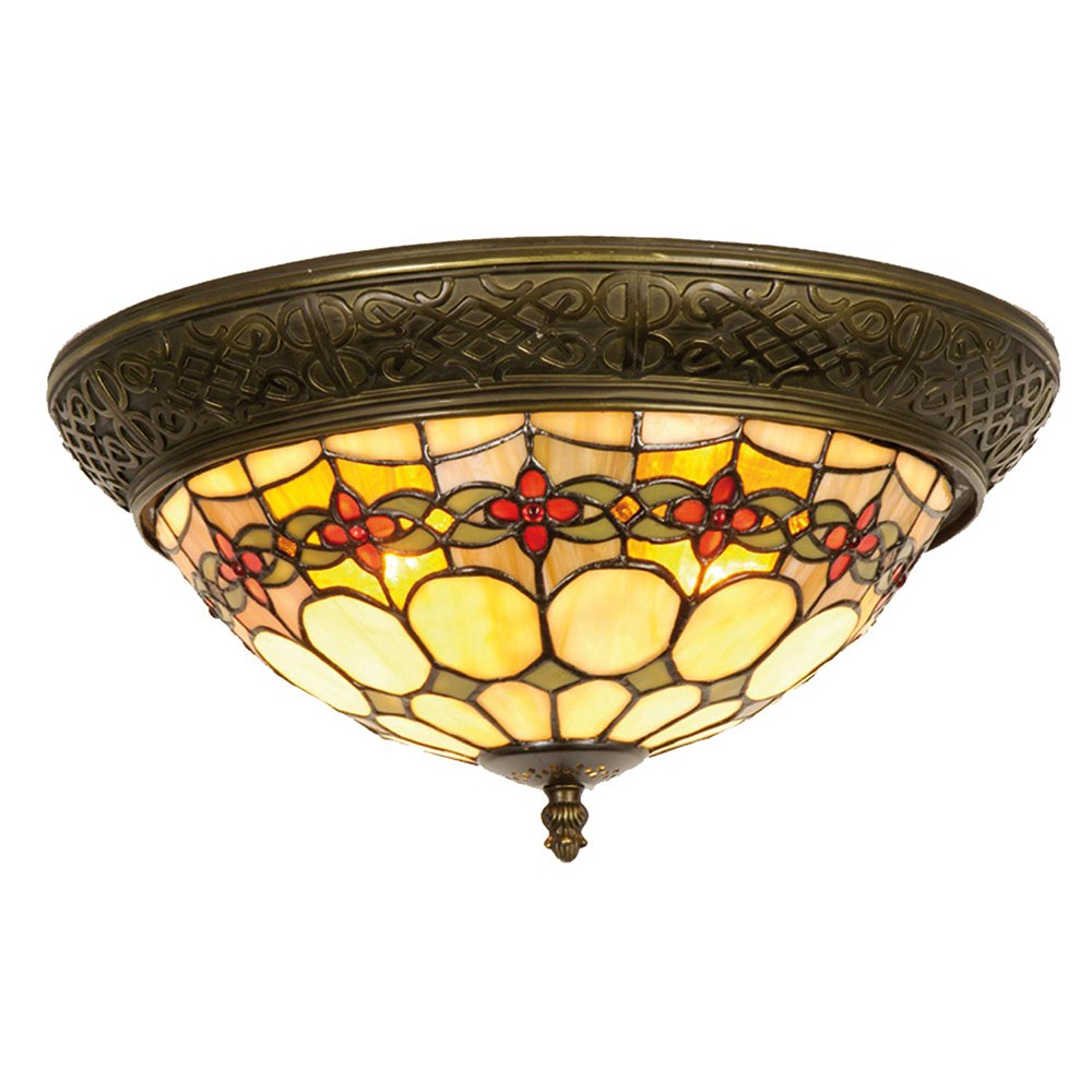 Ceiling lamp Tiffany Ø 38x19 cm Beige red glass rose ceiling