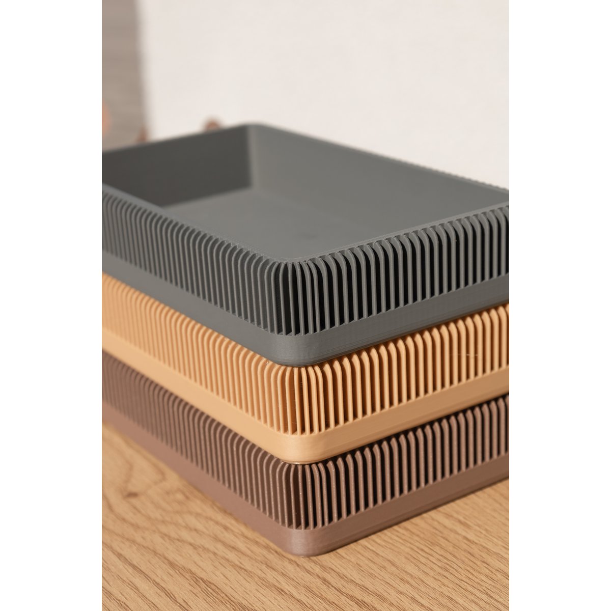 Modern Ribbed Square Organizer in Earthy Tones – Minimalist Desk, Vanity, or Home Storage Solution, Minimalist Modern Office Design Decor