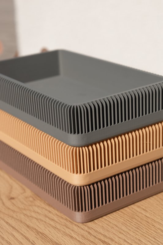 Modern Ribbed Square Organizer in Earthy Tones – Minimalist Desk, Vanity, or Home Storage Solution, Minimalist Modern Office Design Decor