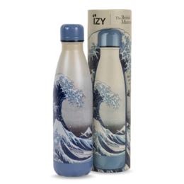  A 500ML thermos bottle featuring a design inspired by the famous "The Great Wave off Kanagawa" artwork. The bottle has a white and blue color scheme with a wave pattern, capturing the essence of the iconic Japanese artwork.