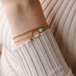 Pulsera Amazonita y Anillo Ojo de Tigre - Oro