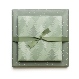 Carta da regalo natalizia sostenibile verde, carta da regalo Alberi di Natale e stelle - carta da regalo fronte-retro realizzata con carta riciclata al 100%.