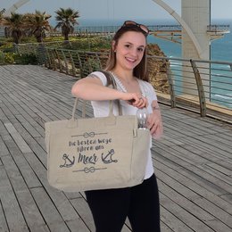 Sunsa Damen große Handtasche. XXL Tasche aus Canvas und Leder. Strandtasche/Weekender in Maritim-Motiv.