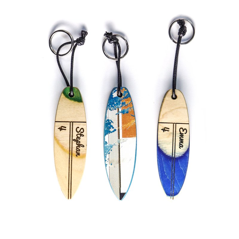 Llavero de madera, llavero de tabla de surf personalizado, hecho de madera de skate reciclada