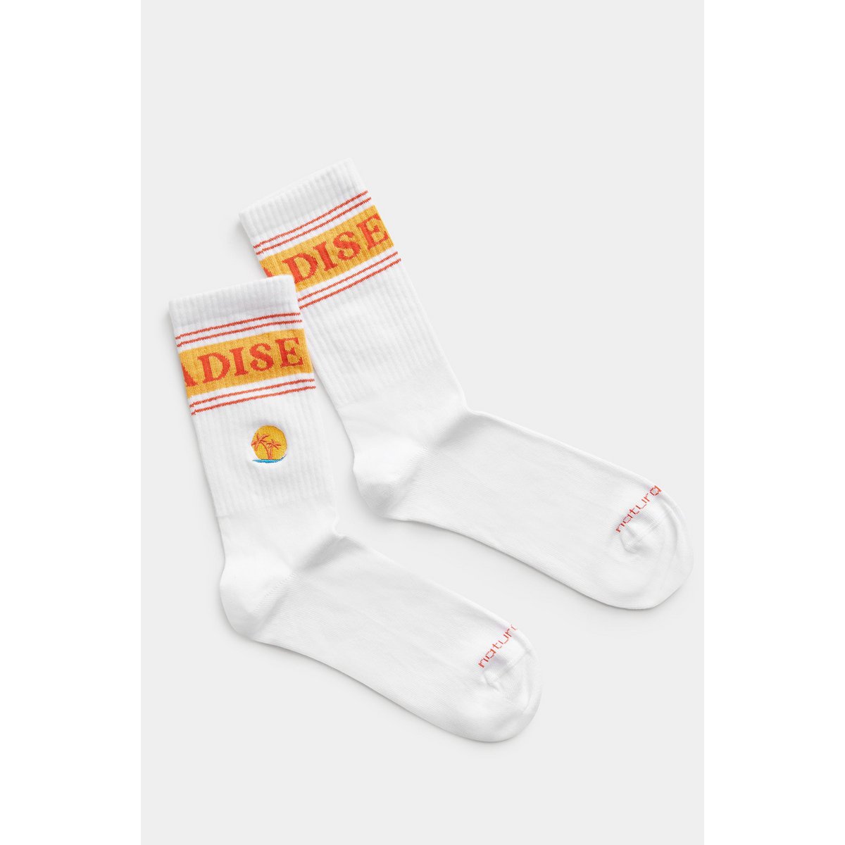 Organic Socks Paradise - Chaussettes de tennis blanches avec lettrage et motif île brodé