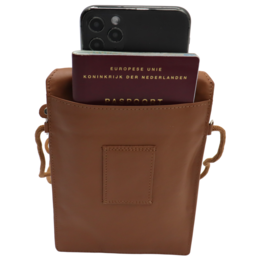 Safekeepers Telefontaske - Bæltetaske - Nakketaske - halstaske mænd - halstaske kvinder Skræddertaske bæltetaske mænd - Cognac