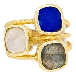 Golden brass ring "Elsa" jade and labradorite