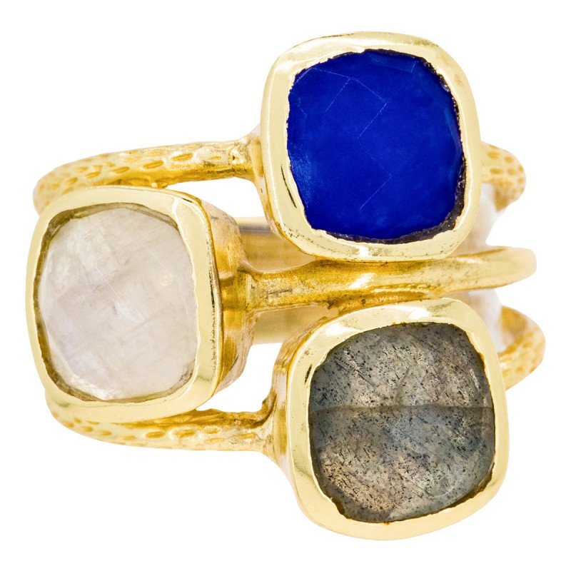 Golden brass ring "Elsa" jade and labradorite