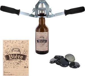Manual beer caps mounting with labels and beer caps - simple and handy cap applicator for decorating beer bottles - silver