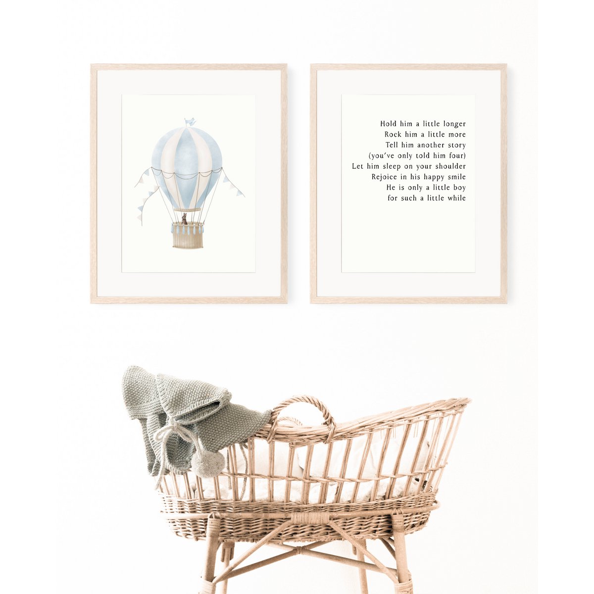 Hot air balloon print, hot air balloon poster, blue hot air balloon, bunny poster, blue boys room poster, woodland print, bunny print, boys nursery art print, boys room