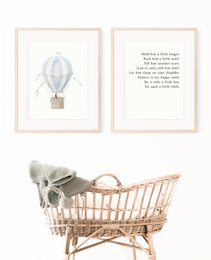 Hot air balloon print, hot air balloon poster, blue hot air balloon, bunny poster, blue boys room poster, woodland print, bunny print, boys nursery art print, boys room
