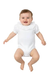 Babybody med flæsekrave, kortærmet, hvid