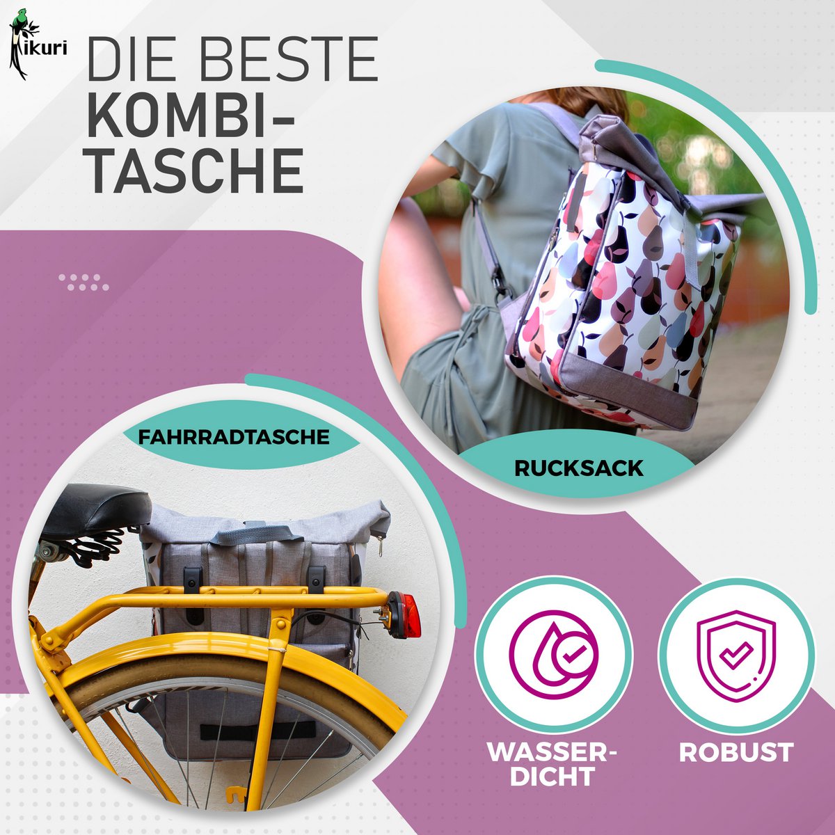 Combinación de bolsas para bicicletas / estante de equipaje de mochila - Peras