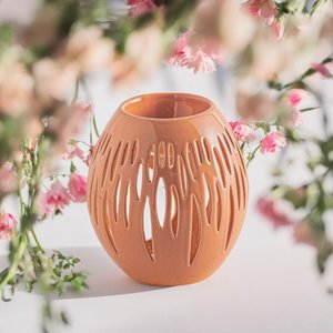 Céramy Series Perfume Burner – Ovali Terra – Lacquered Ceramic Candle Holder – Diffusion of Scented Waxes, Essential Oils – Decorative Gift Idea
