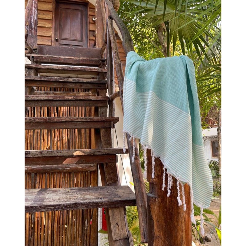 Hammam Towel Fouta Waffle Stripes - Mint - 100x200cm