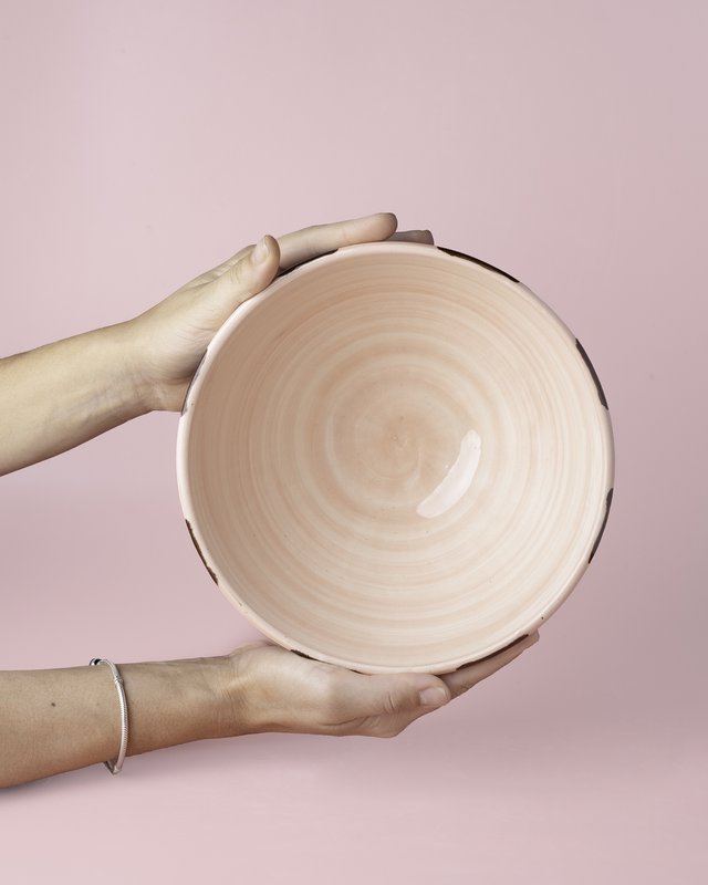 Ceramic Salad Bowl 21cm - Brown and Pink / Chocolate