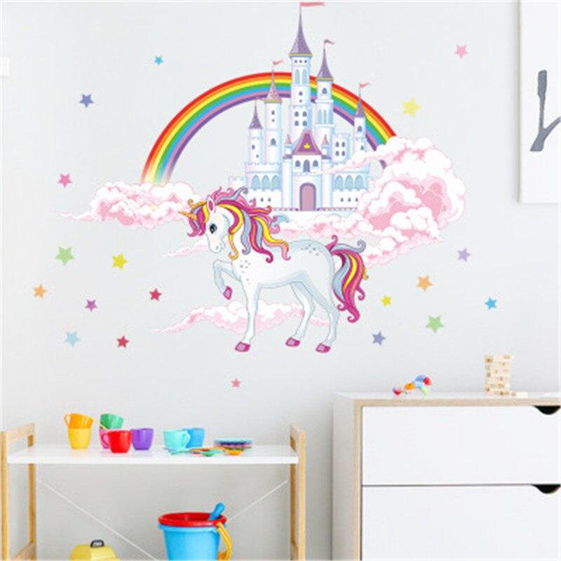 Unicorn stickers for girl's room rainbow castle