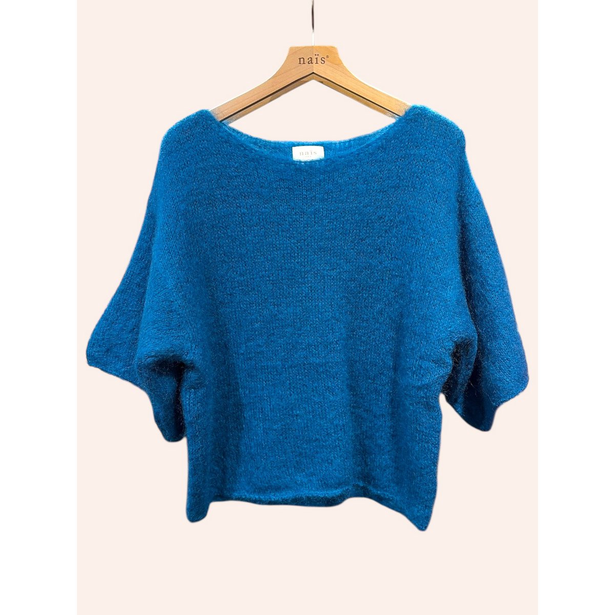 Pull col bateau manches 3/4 en 76% mohair et laine