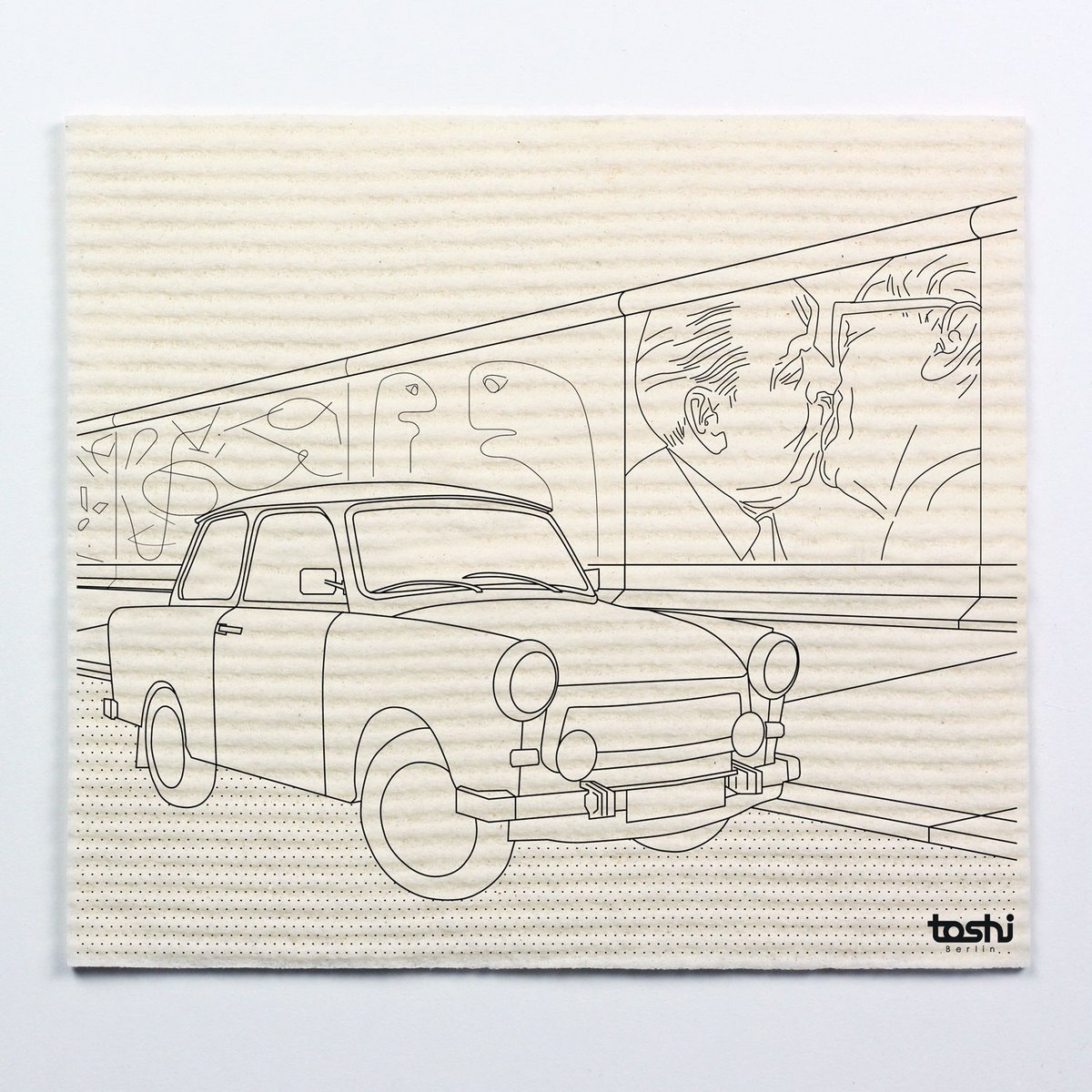Sponge cloth furbi: Trabi in front of the Berlin Wall