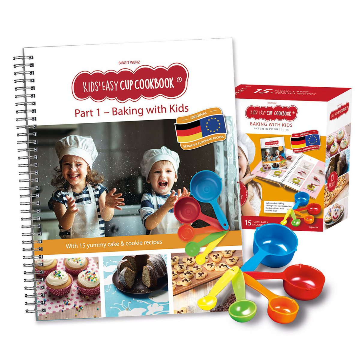 Livre de recettes Kids Easy Cup : Cuisiner avec les enfants (Partie 1), Coffret de pâtisserie incl. 5 tasses à mesurer colorées